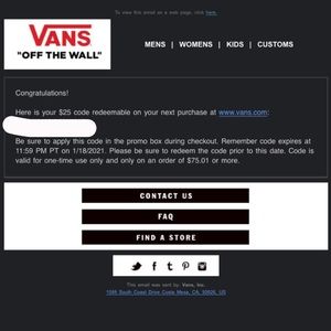 $25 off Vans promo code